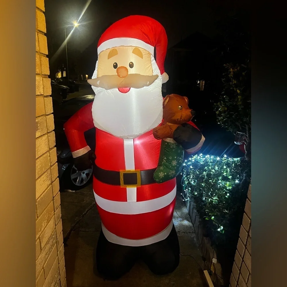 Christmas Inflatable Santa Claus with Teddy Bear LED Airblown Holiday Lights NIB